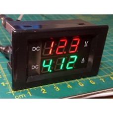 Voltage & Current Display, 10-25V, 0-20A, Black w/ Red/Green LED